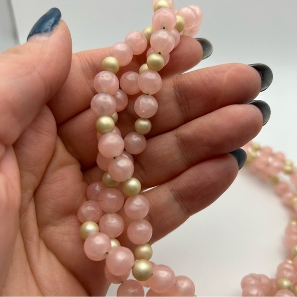 Vintage Pink and Champaign Faux Pearl Twisted Rope Style Necklace 18" - Picture 3 of 7